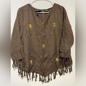 Anthony Mark Hankins Collection Sz L Embroider Fringe Southwestern Top Boho